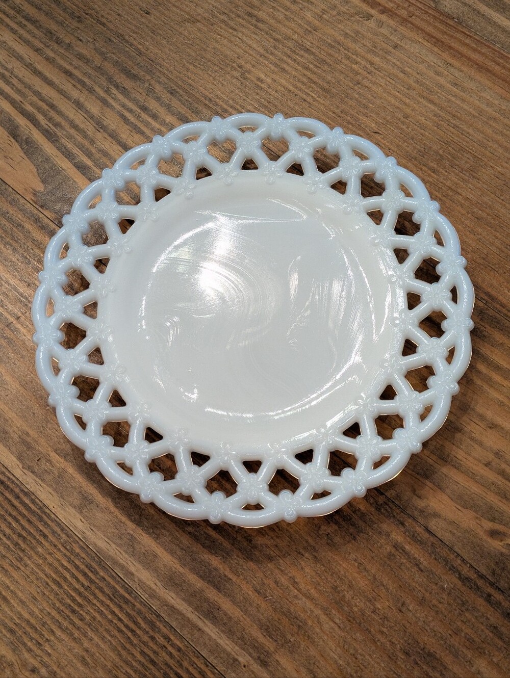 Antique 1890s Canton Glass Co Triple Forget-Me-Not Milk Glass Plate EAPG